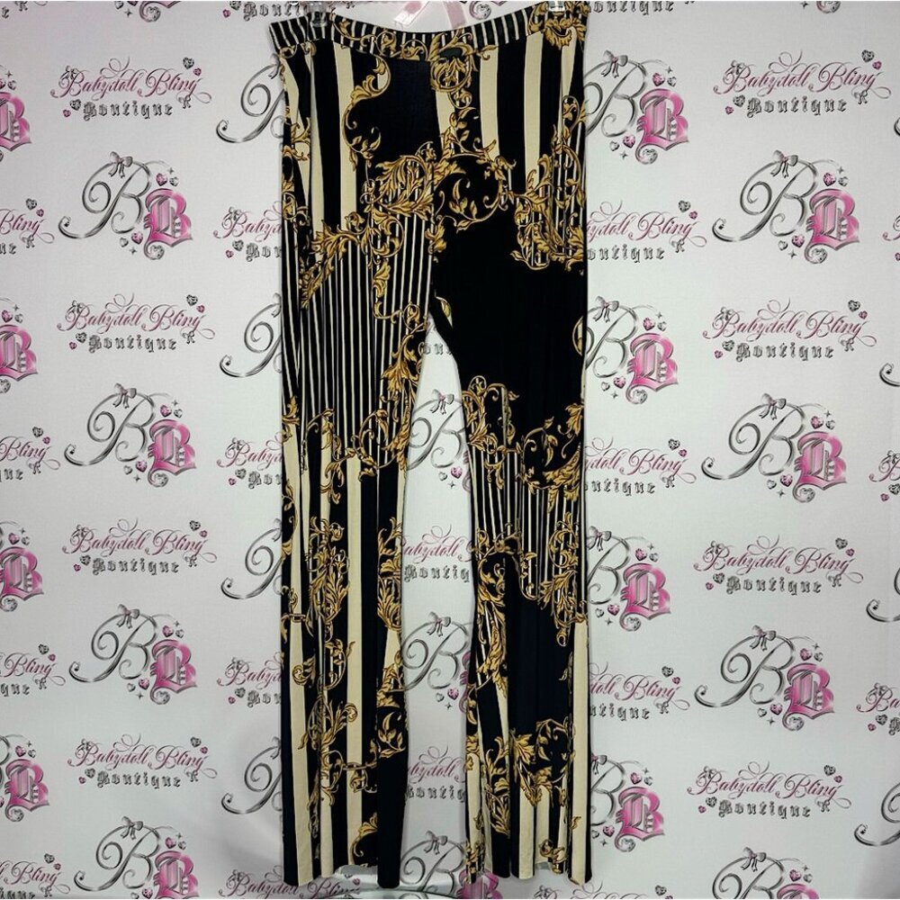 Win win apparel pants baroque striped black gold ornate stripes stretchy comfy